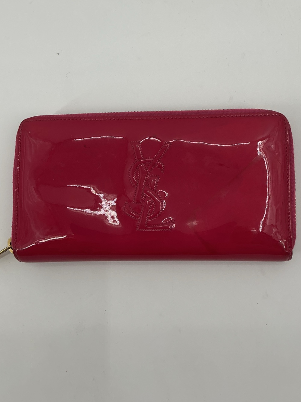 Yves Saint Laurent YSL Belle de Jour Berry Patent Leather Zip Around Wallet